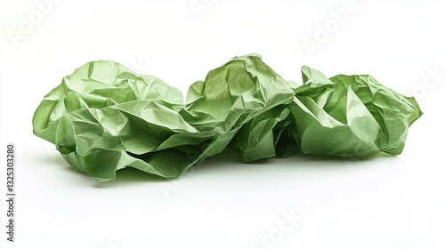 Crumpled green paper on a white background