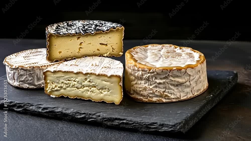 Artisanal Cheese Selection on Slate Board - A Gourmet Delight of Textures and Flavors Artisanal Cheese Selection on Slate Board - A Gourmet Delight of Textures and Flavors