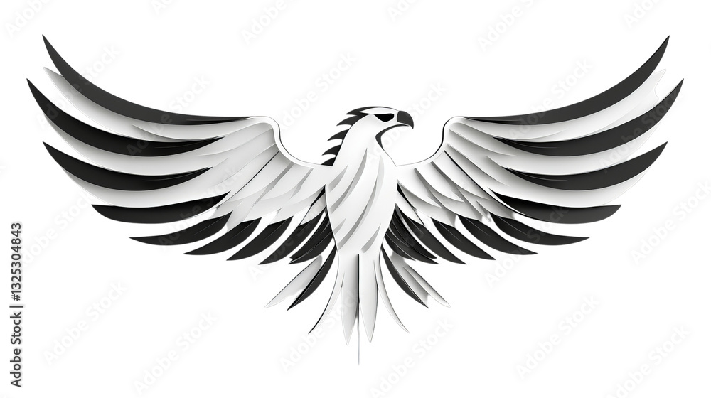 Naklejka premium Png of Stylized black and white eagle with outstretched wings, symbolizing strength and freedom on transparent background.