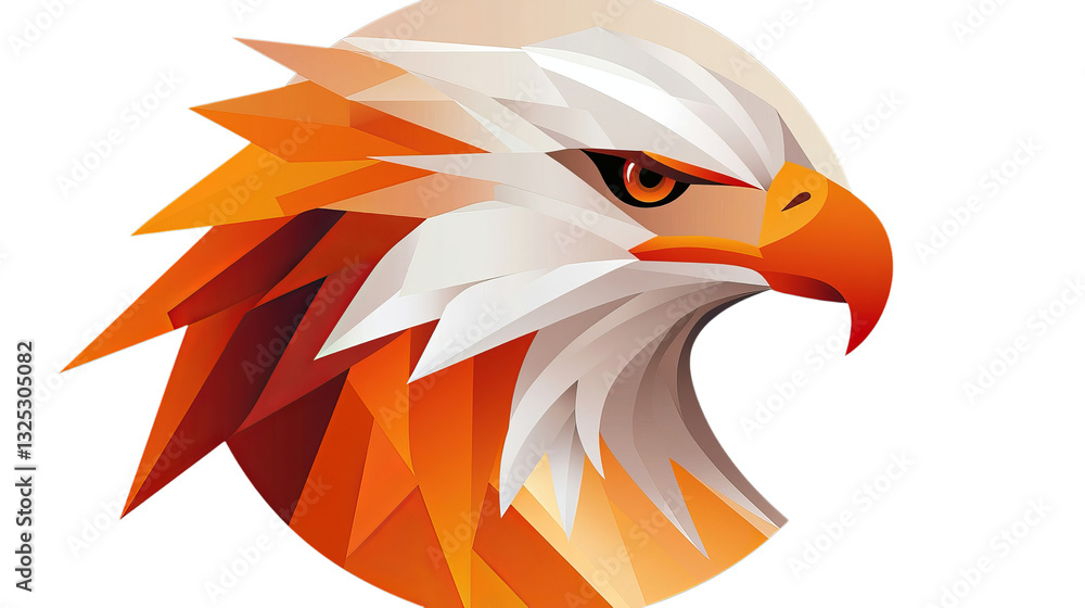 Fototapeta premium Png of Stylized eagle head illustration with vibrant orange and white feathers, showcasing strength and majesty on transparent background.