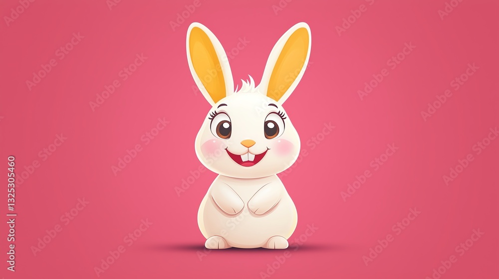 A cheerful cartoon rabbit with large ears and a playful expression against a bright pink background. A cheerful cartoon rabbit with large ears and a playful expression against a bright pink background.