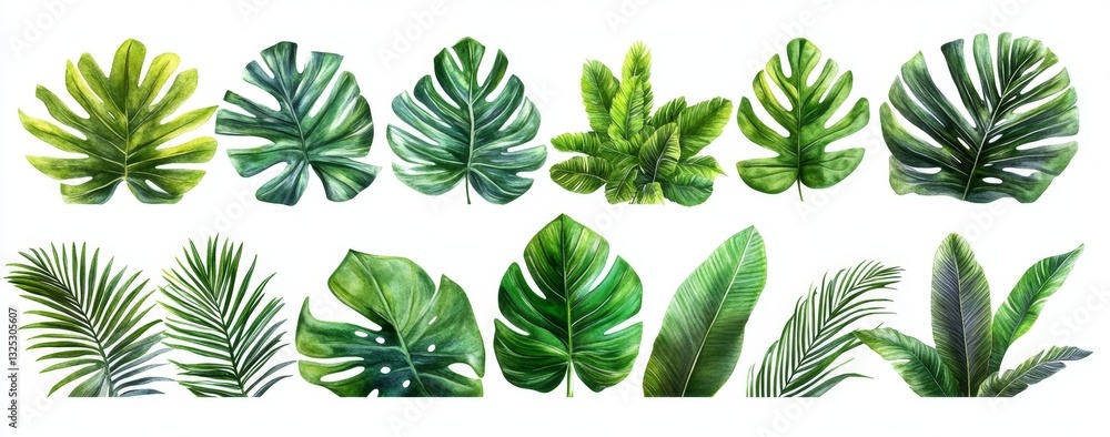 Diverse Collection of Tropical Leaf Illustrations for Creative Use Diverse Collection of Tropical Leaf Illustrations for Creative Use