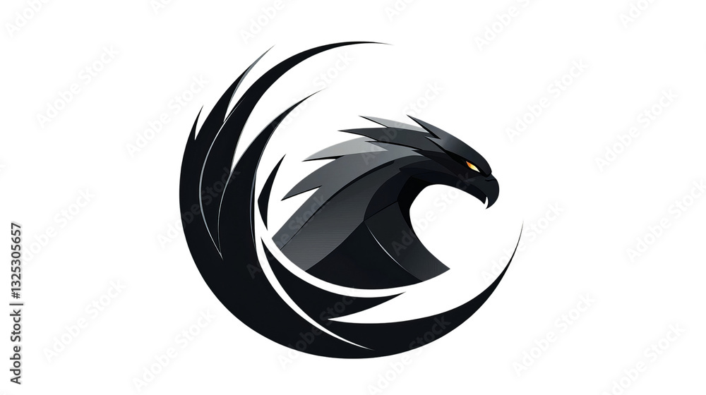 Obraz premium Png of Stylized black eagle logo with sharp lines and fierce expression on transparent background.