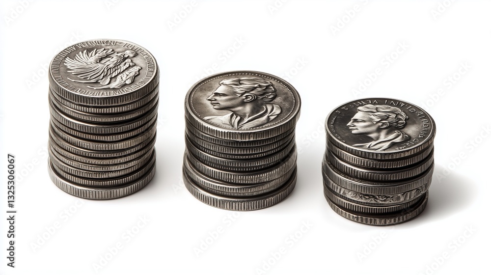 A pile of old coins on a white background, isolated A pile of old coins on a white background, isolated