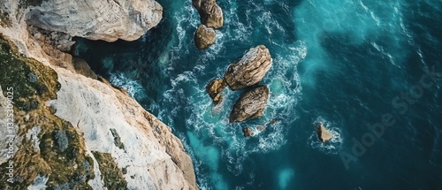 Aerial View of Moens Klint Cliffs - Breathtaking Sight of Coastal Rock Formation in Denmark