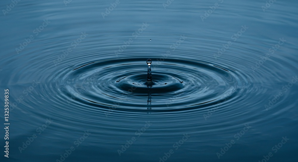 A perfectly symmetrical ripple effect forming on a still water surface A perfectly symmetrical ripple effect forming on a still water surface