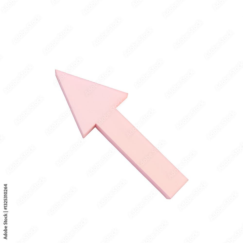 Light Pink 3D Arrow Pointing Upward Isolated on Transparent Background