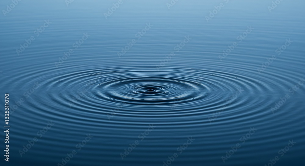 A perfectly symmetrical ripple effect forming on a still water surface A perfectly symmetrical ripple effect forming on a still water surface