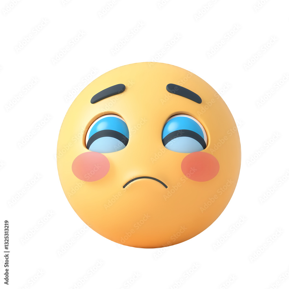 Sad Yellow 3D Emoticon with Pink Cheeks and Blue Eyes Isolated on Transparent Background Sad Yellow 3D Emoticon with Pink Cheeks and Blue Eyes Isolated on Transparent Background