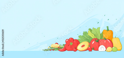 Fresh Garden Harvest Illustration: A vibrant illustration of a collection of colorful vegetables. This image is perfect for health and wellness content.