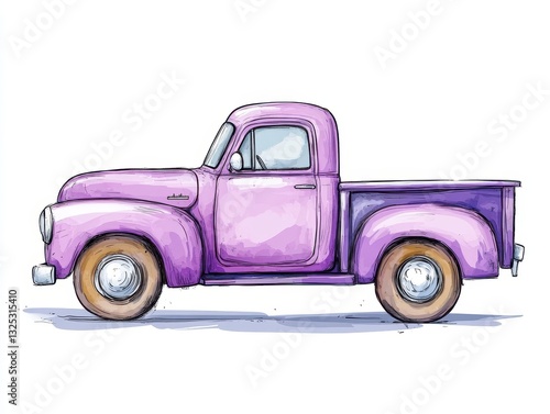 Lavender Watercolor Vintage Pickup Truck Illustration