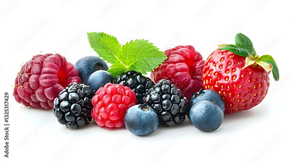 Group of fresh berries isolated on white Group of fresh berries isolated on white