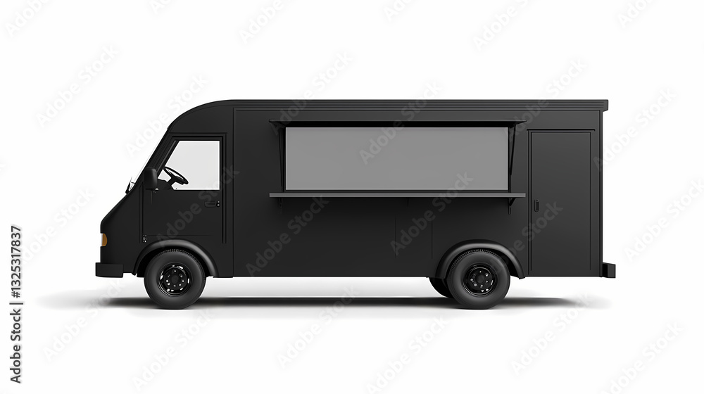 Mobile Eatery: A sleek black food truck stands poised, its serving window open, embodying the essence of modern street cuisine, ready to offer an exceptional meal. Mobile Eatery: A sleek black food truck stands poised, its serving window open, embodying the essence of modern street cuisine, ready to offer an exceptional meal.
