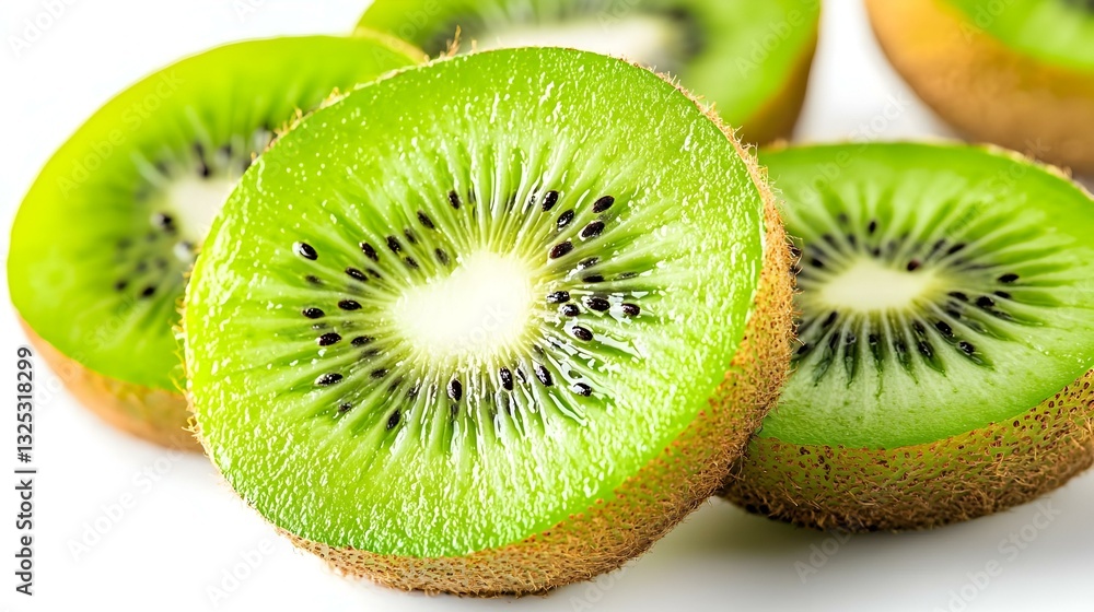 Fototapeta premium Fresh sliced kiwi fruit with vibrant green flesh