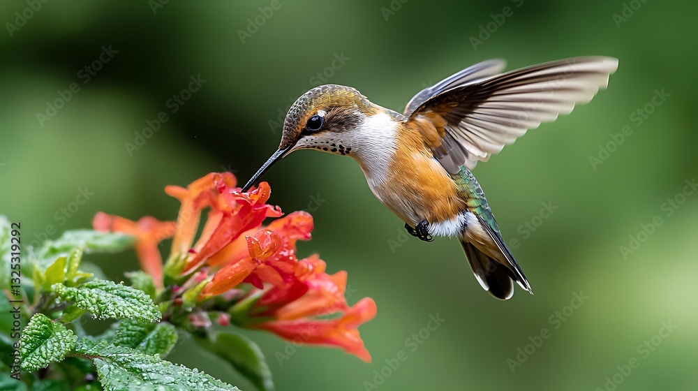 Fototapeta premium Hummingbird in Flight, Nectar, Flower, Wildlife