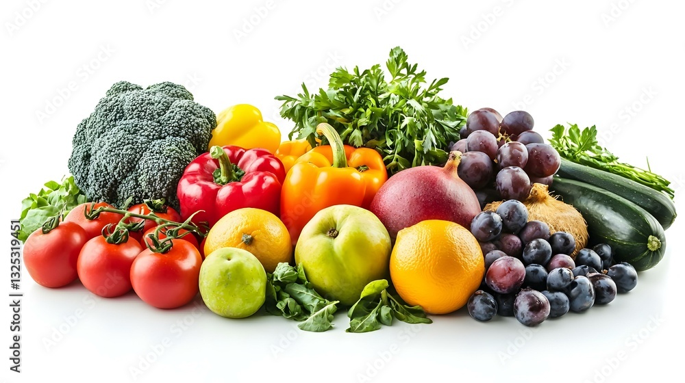 Many different fruits and vegetables on white Many different fruits and vegetables on white