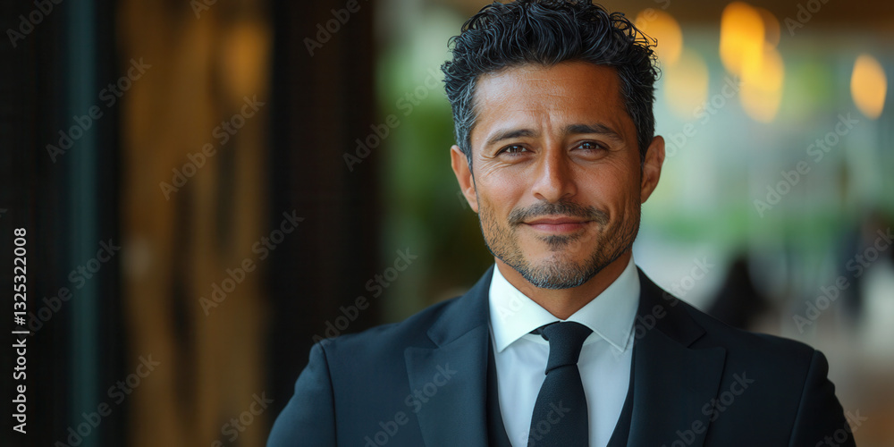 Fototapeta premium Professional portrait of confident businessman in urban setting modern office environment portrait photography