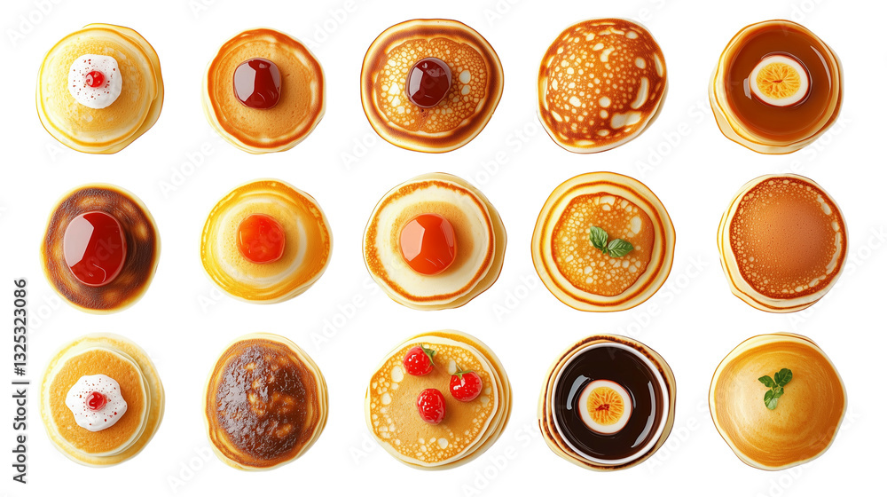 Delicious Pancake Variations Assorted Toppings Overhead View Flatlay Food Photography Delicious Pancake Variations Assorted Toppings Overhead View Flatlay Food Photography
