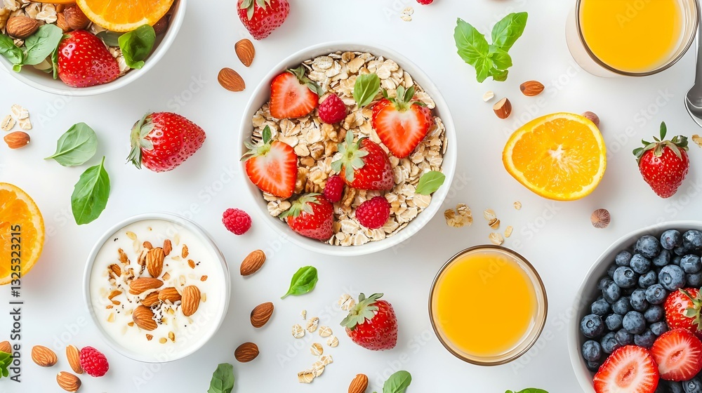 Breakfast with muesli strawberry salad fresh Breakfast with muesli strawberry salad fresh