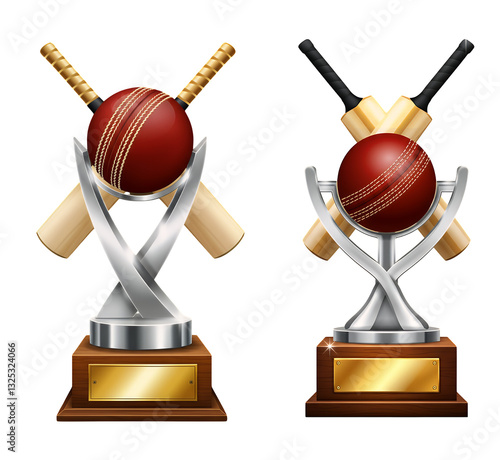 Cricket Trophy Design Featuring a Red Ball and Wooden Bats isolated on white or transparent png background