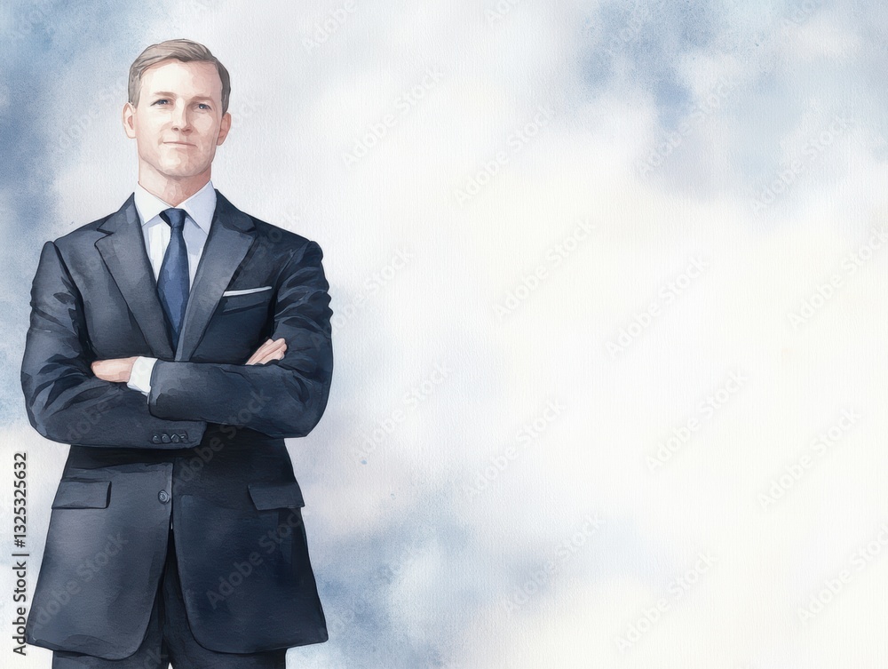 Confident businessman, arms crossed, blue suit. Confident businessman, arms crossed, blue suit.
