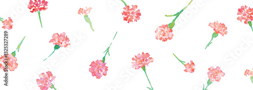 水彩画。水彩タッチの母の日カーネーションイラスト。母の日のカーネーション背景ベクターイラスト。Watercolor painting. Mother's Day carnation illustration with watercolor touch. Mother's day carnation background vector illustration.