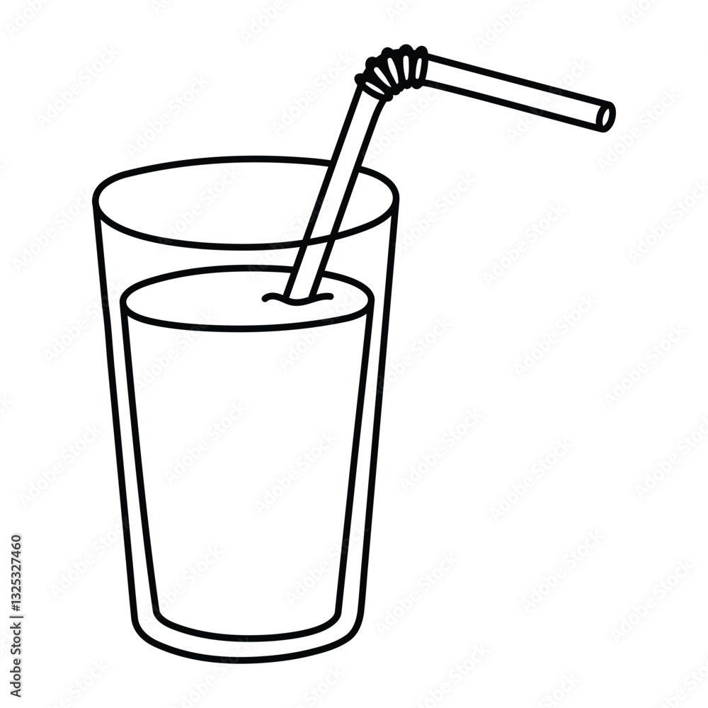 Juice glass with straw vector illustration. Fresh beverage doodle icon, black line art isolated on white background. Juice glass with straw vector illustration. Fresh beverage doodle icon, black line art isolated on white background.