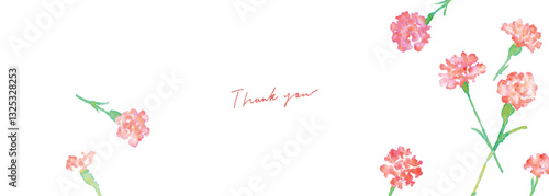 水彩画。水彩タッチの母の日カーネーションイラスト。母の日のカーネーション背景ベクターイラスト。Watercolor painting. Mother's Day carnation illustration with watercolor touch. Mother's day carnation background vector illustration.