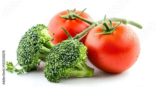 tomato and broccoli isolated on a white