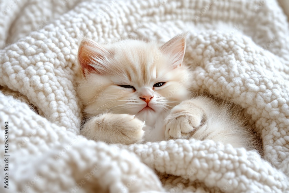 A cute fluffy kitten curled up in a warm blanket A cute fluffy kitten curled up in a warm blanket