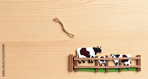 Cute Cows in Wooden Fence Farm Animals on Wood Background Rustic D cor