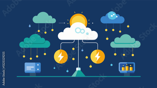 WeatherResponsive Lighting A system that automatically adjusts lighting levels based on weather conditions such as cloud cover or sunlight intensity.. Vector illustration