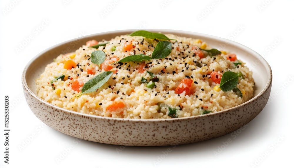 Delicious Vegetable Couscous Dish Garnished with Fresh Herbs Served on a Beautiful Ceramic Plate, Perfect for a Nutritious Meal Delicious Vegetable Couscous Dish Garnished with Fresh Herbs Served on a Beautiful Ceramic Plate, Perfect for a Nutritious Meal