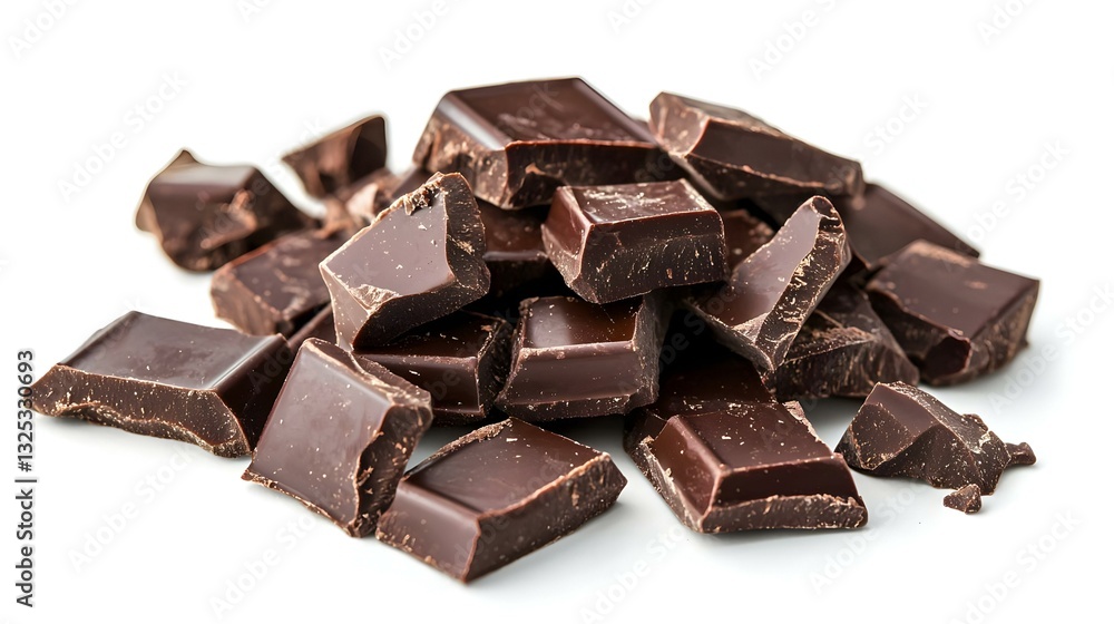 Small dark chocolate pieces isolated on white Small dark chocolate pieces isolated on white