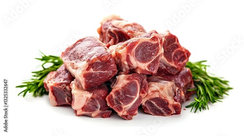 Pile of fresh raw ox tail portion on white