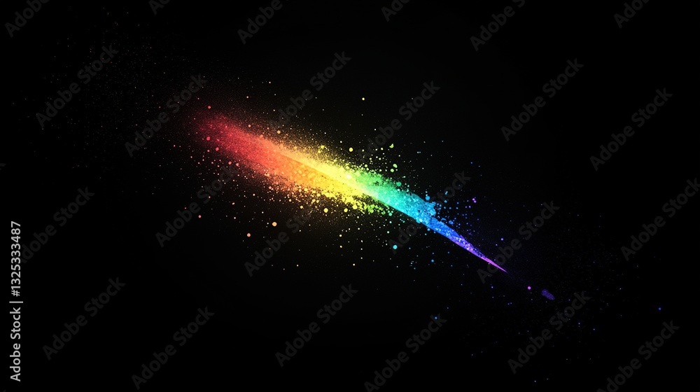 Fototapeta premium Vivid Light Beam with Rainbow Particles on Black Background – Atmospheric Aurora Effect
