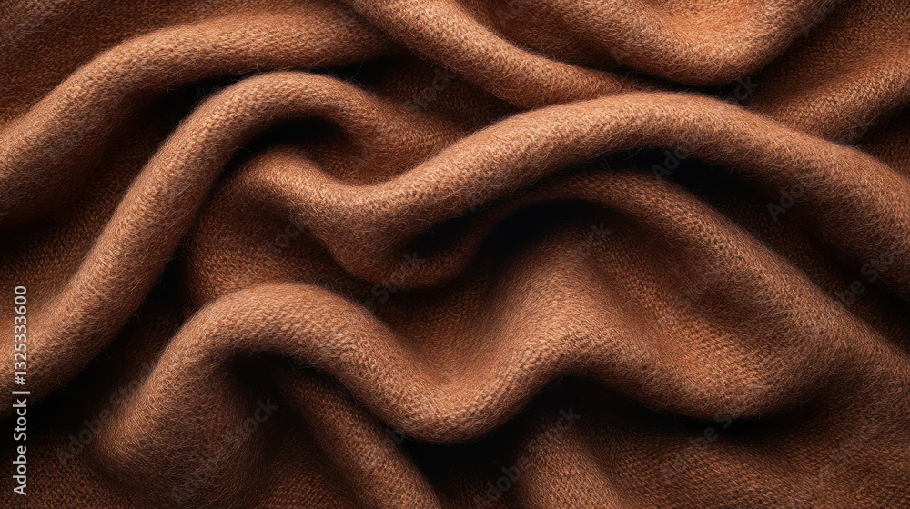 Warm, textured, brown knit fabric draped Warm, textured, brown knit fabric draped