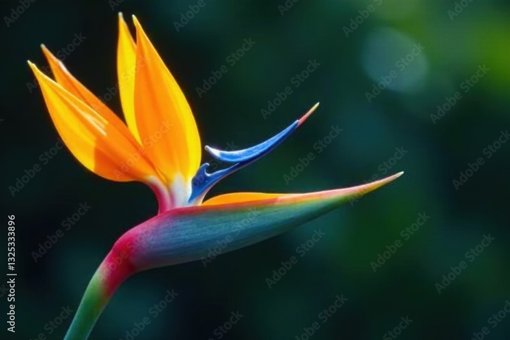 Obraz premium Exotic orange and blue flower, vibrant petals , nature, vivid, shadow