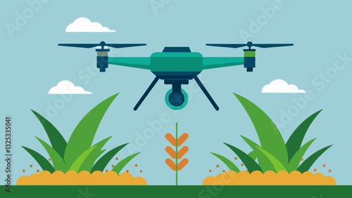 Using multispectral imaging the drone can detect early signs of nutrient deficiencies reducing the risk of crop loss and improving overall crop health.. Vector illustration