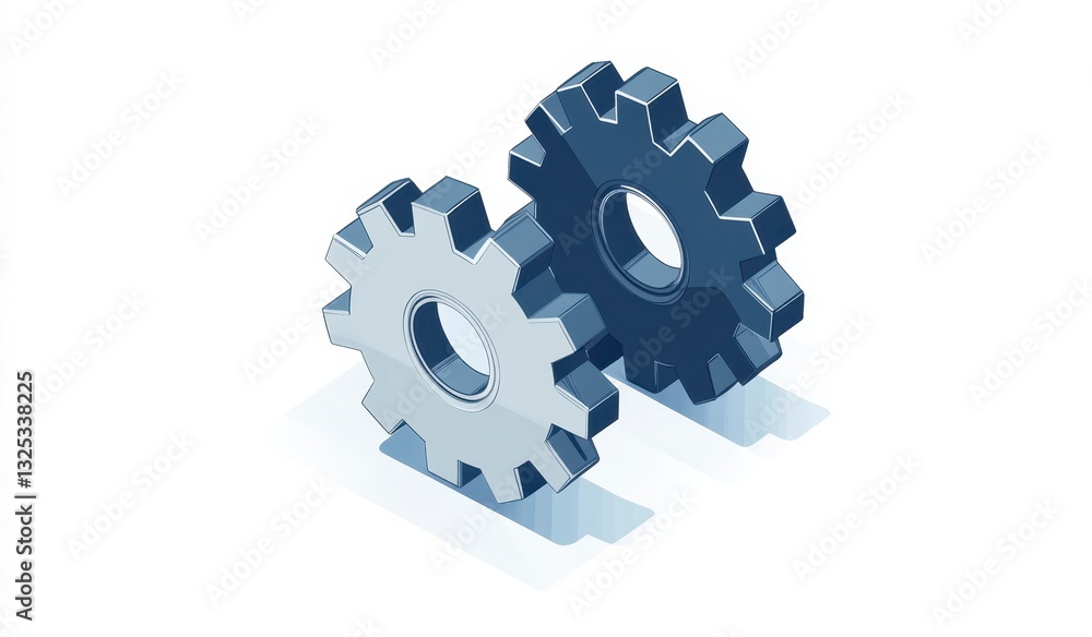 Isometric Gray Gears Interlocking on White Background Isometric Gray Gears Interlocking on White Background