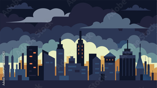 The winds of change seemed to gather as dark clouds rolled in over the city skyline foretelling a period of economic and social upheaval.. Vector illustration