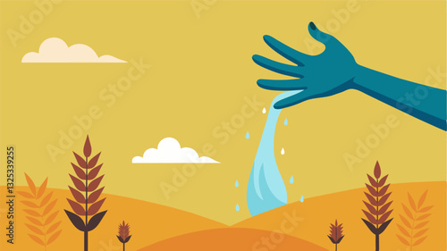 The struggling crops reach out for water and sustenance that simply isnt there like a dying hand reaching for a lifeline.. Vector illustration