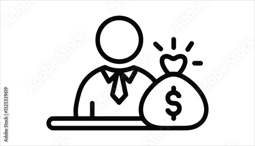 Businessman with Money Bag Line Icon. Financial Success Concept.