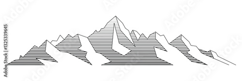 Mountain line art vector drawing, imitation of mountain ranges, abstract stylization, minimalism