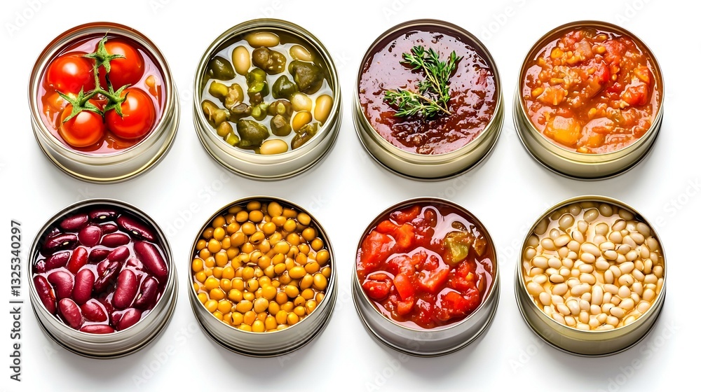 a collection of generic labelled food tins a collection of generic labelled food tins