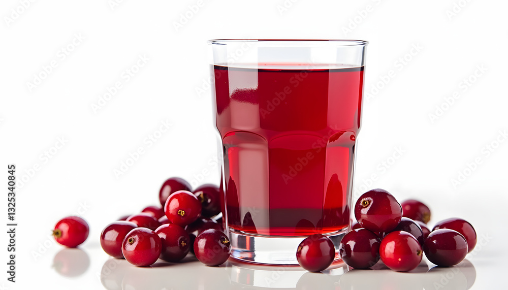 Fresh red cranberry juice with raw berries on bright white background Fresh red cranberry juice with raw berries on bright white background