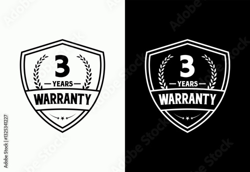 Advertising 3 years warranty shield emblem, for label, icon, logo, badge, symbol, button