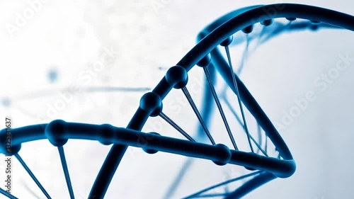 Dynamic blue helix unfolding: closeup of rotating dna structure and molecular connections