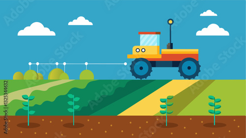 Using tingedge technology autonomous tillers can analyze soil properties and adjust tilling techniques to promote better soil health and reduce erosion.. Vector illustration