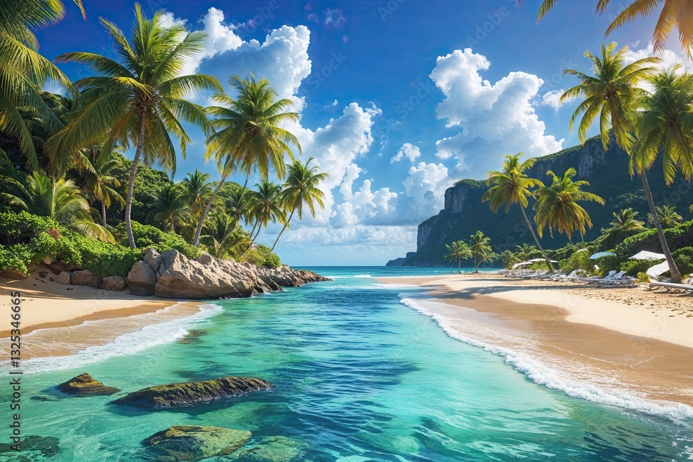 Obraz premium Colorful Tropical Beach Wallpaper Design for a Lively Summer Landscape